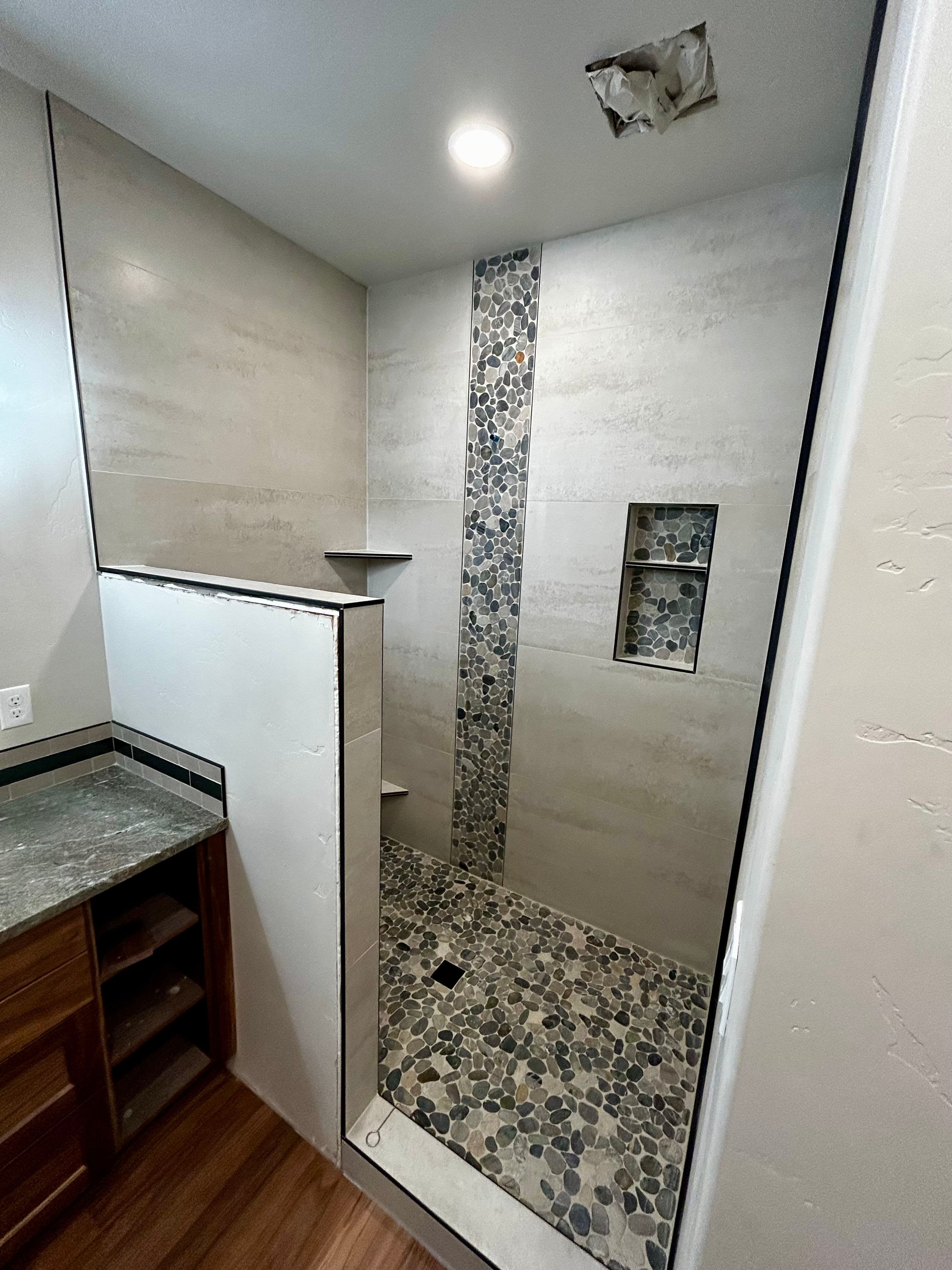 Project Custom Tile Shower With Pebble Accents That Actually Stand Out image