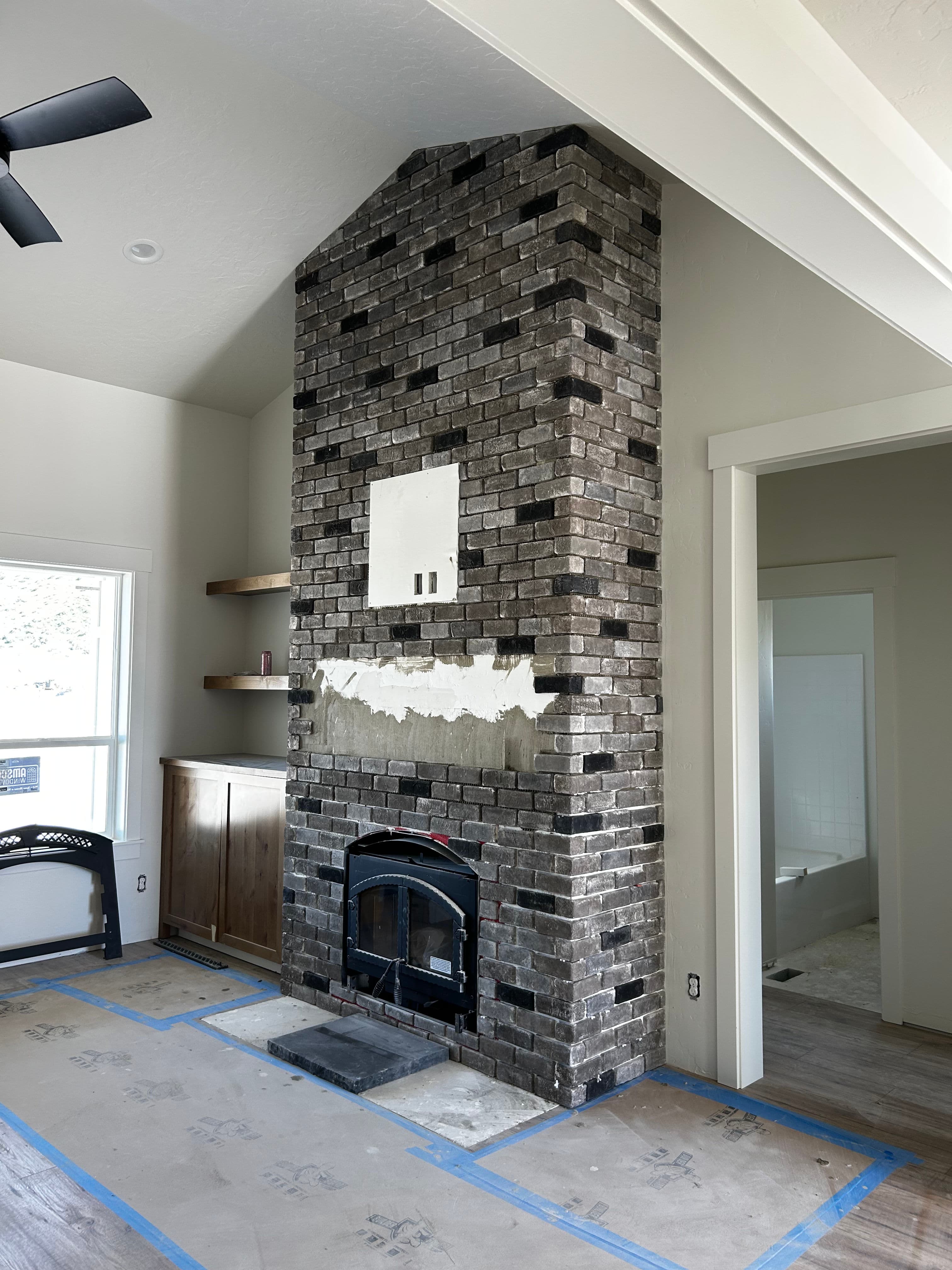 Project Full Height Brick Fireplace Build in Progress in Emmett Idaho image