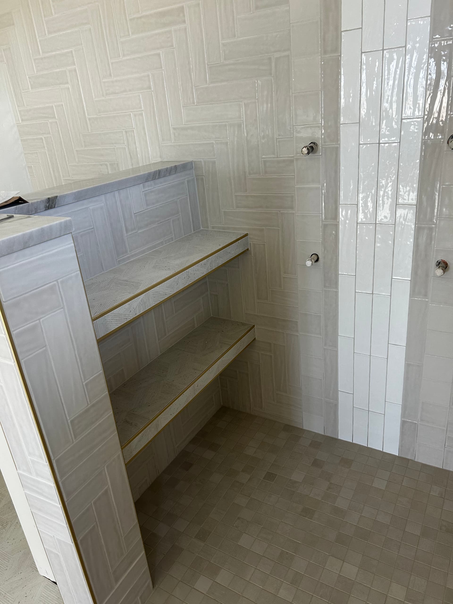 Custom Shower Build With Built-In Storage Coming Together Sharp image