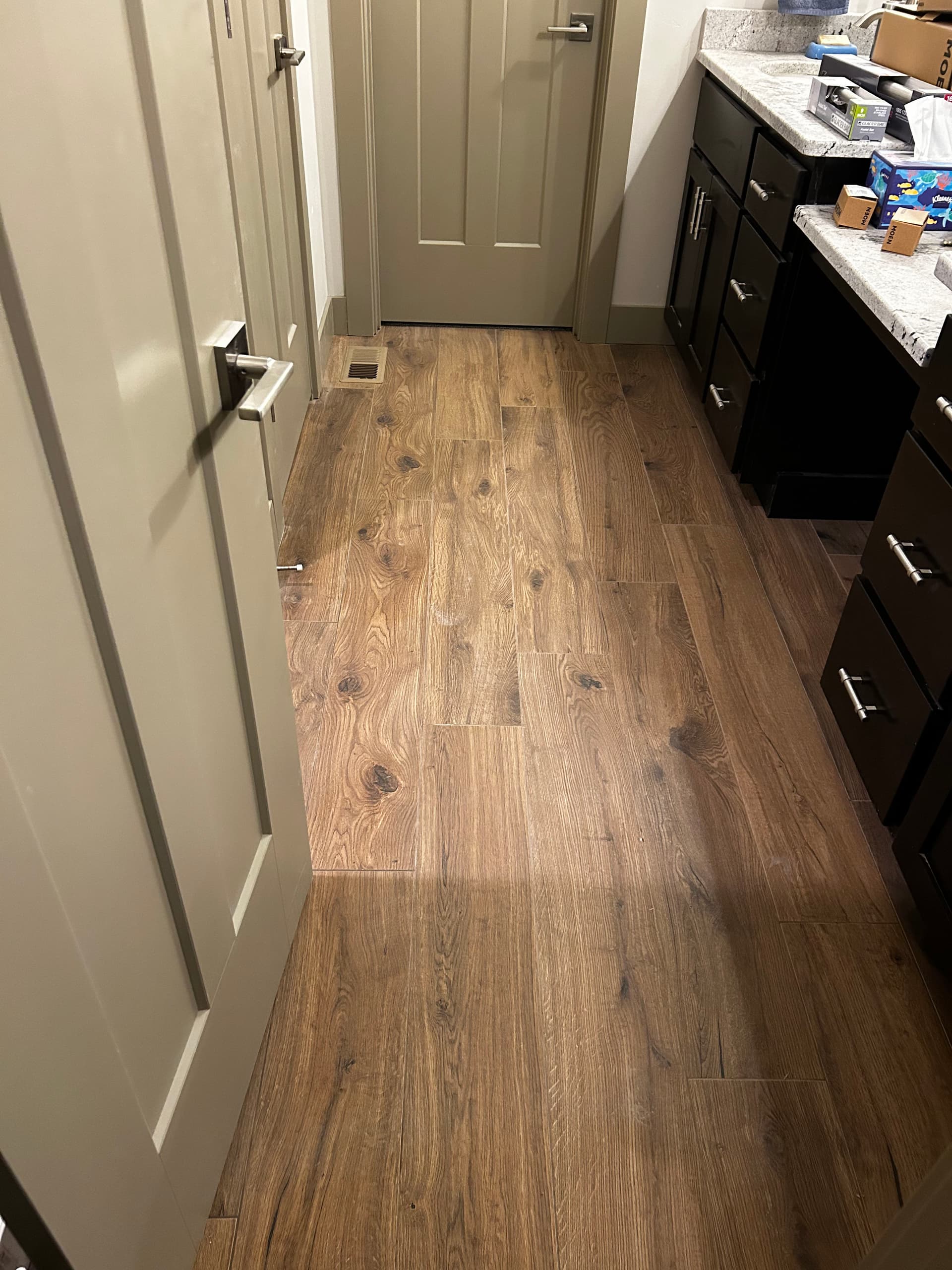 Gallery photos for Bathroom Makeover with Marble-Patterned Tiles and Custom Features: Image #3