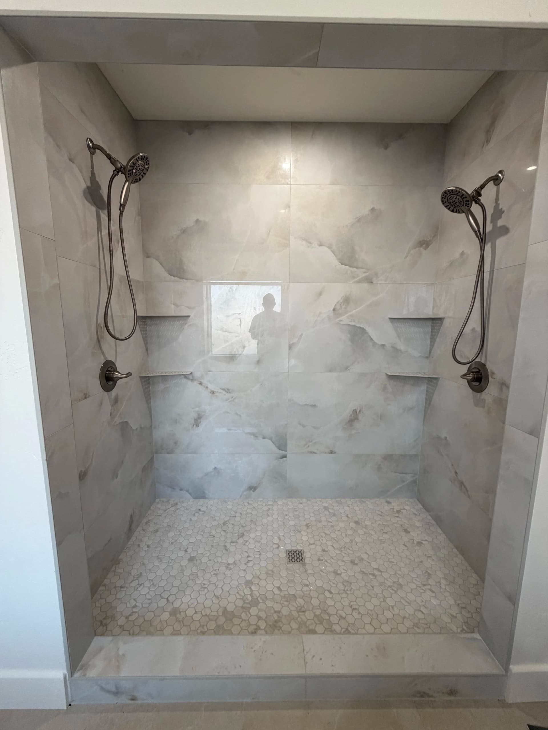 Large Format Tile Shower That Cleans Up Easy and Looks Great image